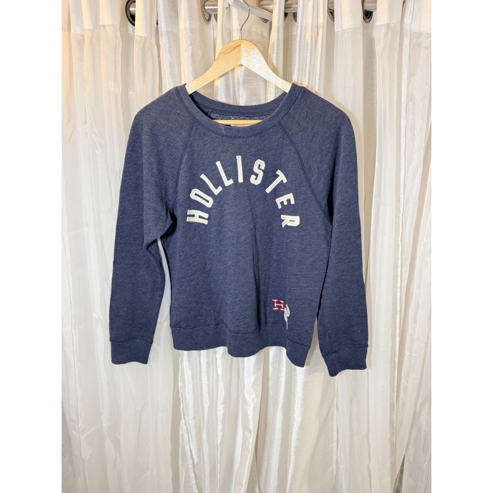 Hollister Sweatshirt Womens Medium Blue Heathered Raglan Logo Pullover y2k